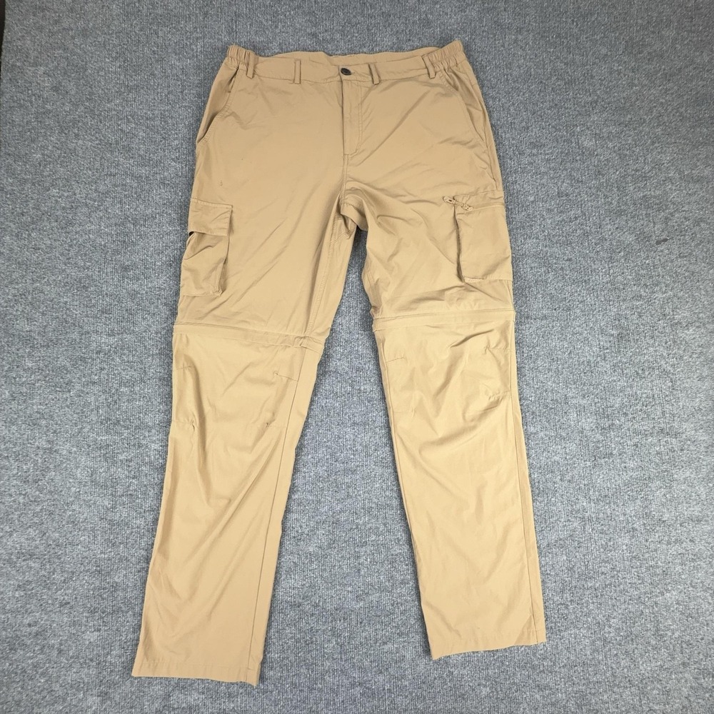 Gash Hao Pants Mens 38x34 Beige Convertible Hiking Elastic Waist Cargo Pockets